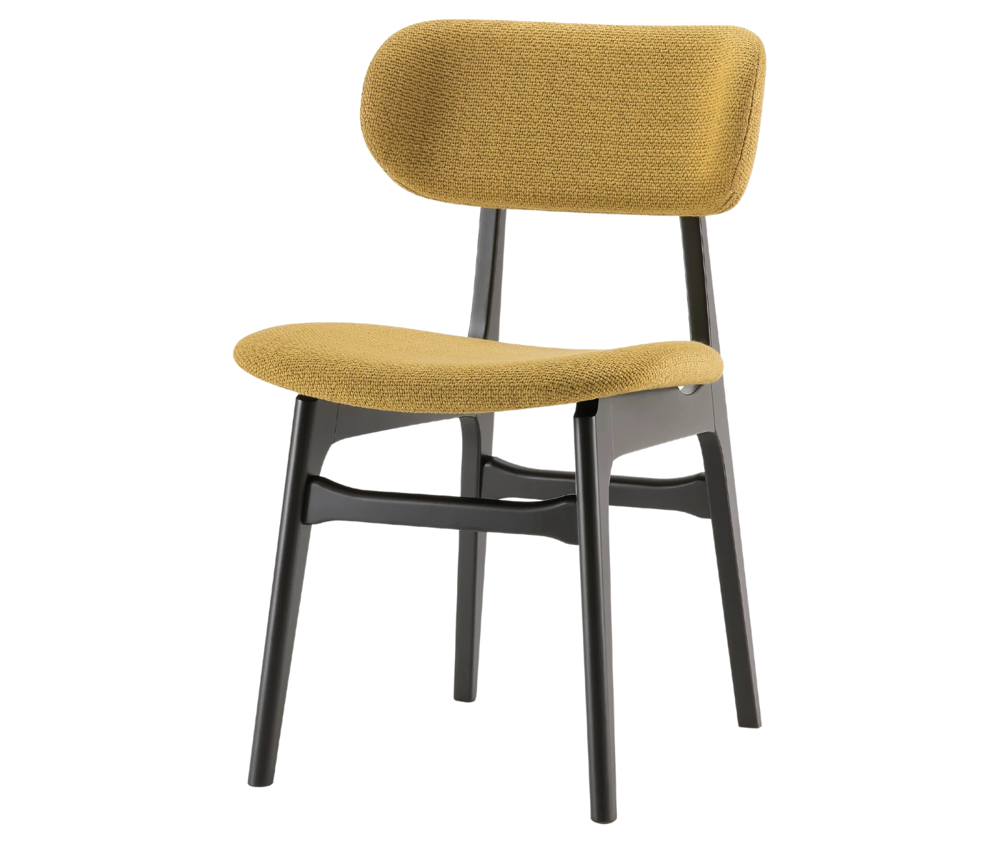 P4 Annalisa C2 hospitality chair in front-left view, upholstered backrest and seat, and dark timber frame.