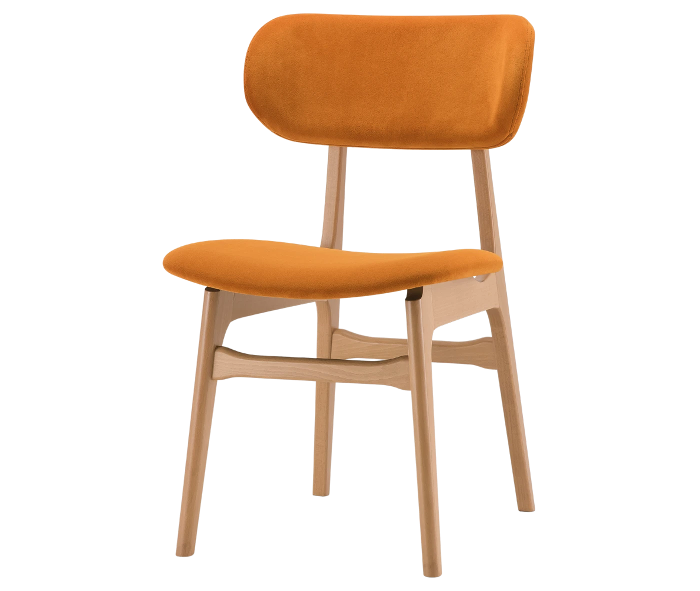 P4 Annalisa C2 hospitality chair in front-left view, orange upholstered seat, and timber frame.