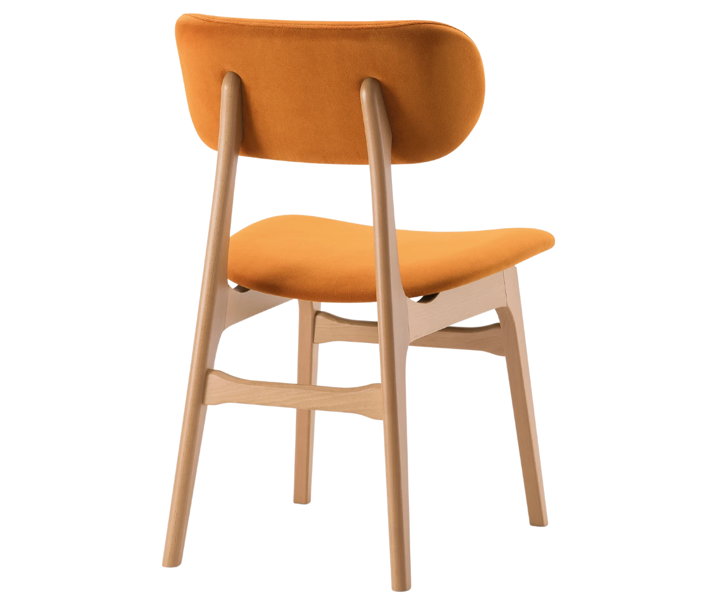 P4 Annalisa C2 hospitality chair in back-right view, orange upholstered seat, and timber frame.