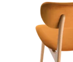 Close-up of P4 Annalisa C2 hospitality chair, orange upholstered seat, and light timber frame.