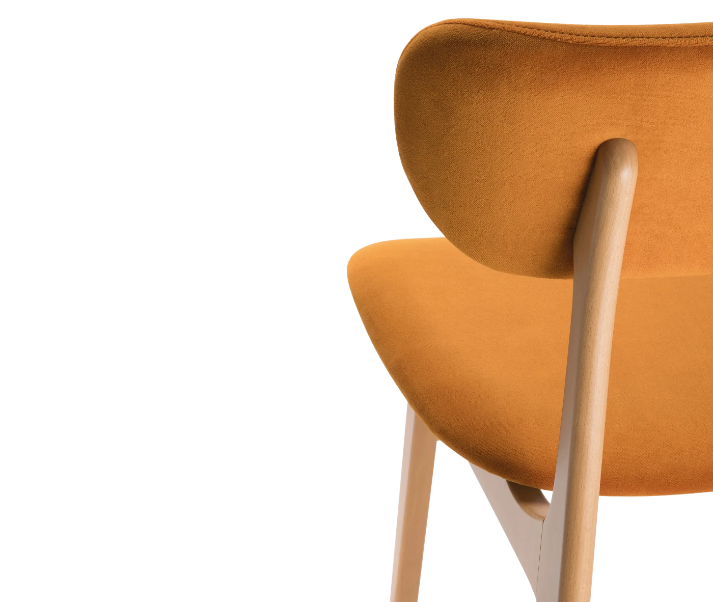 Close-up of P4 Annalisa C2 hospitality chair, orange upholstered seat, and light timber frame.