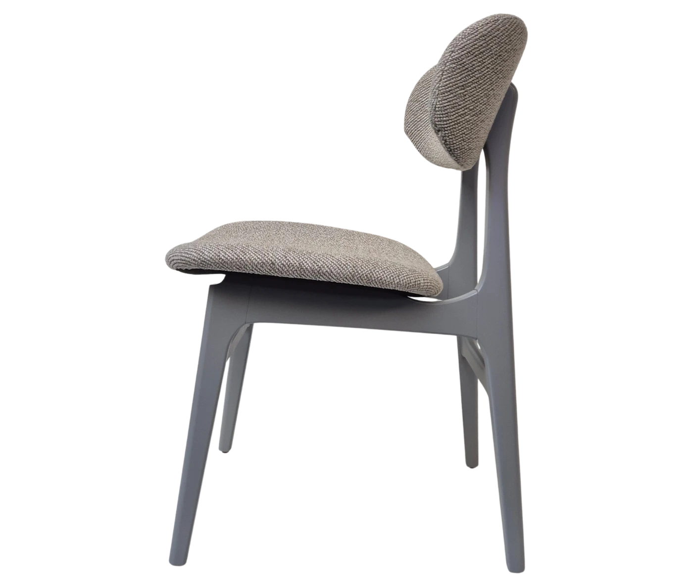 P4 Annalisa C2 hospitality chair in left-side view, grey upholstered seat, and timber frame.