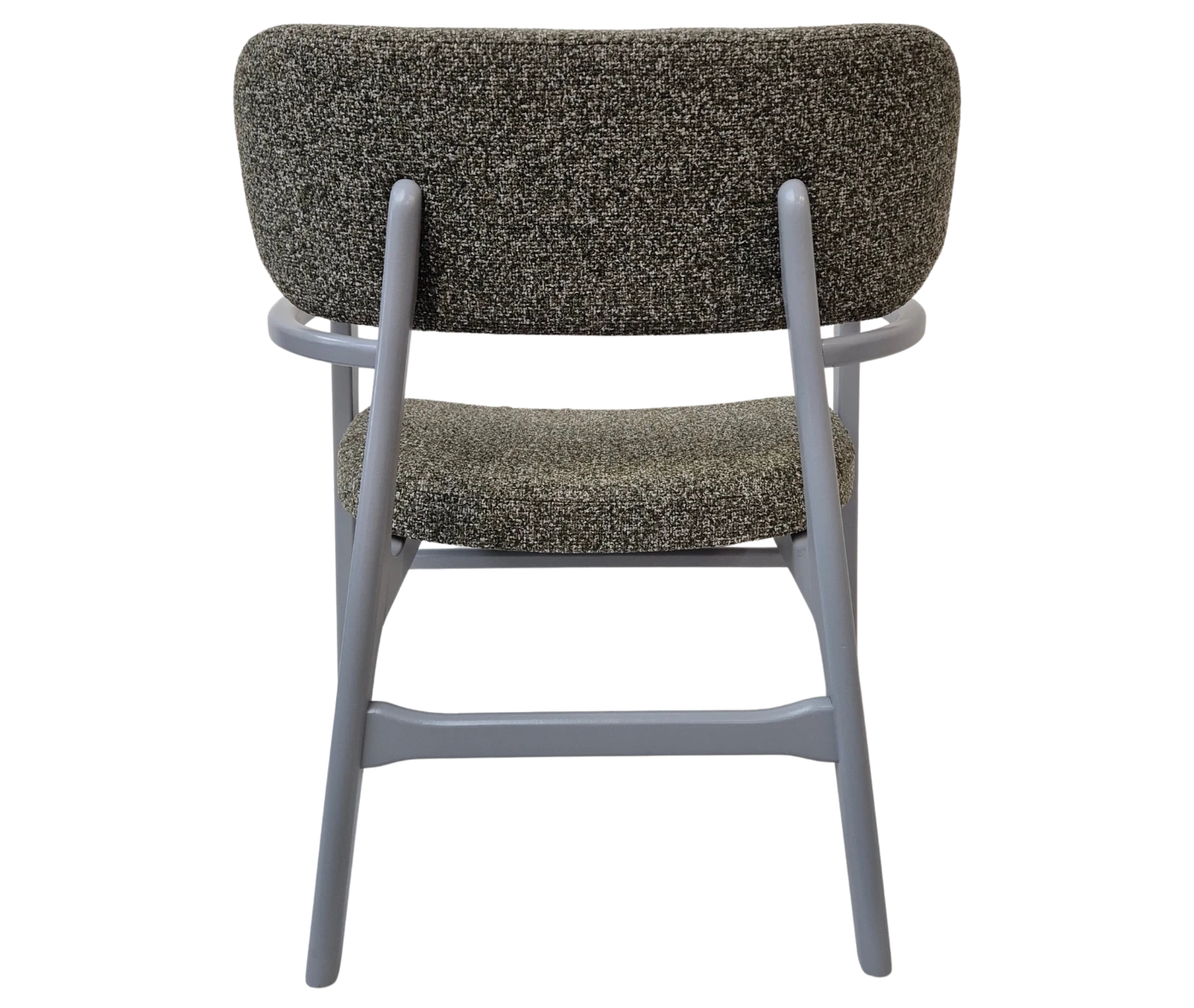 P4 Annalisa L2 lounge chair in back view, dark upholstered seat and backrest, and timber frame.