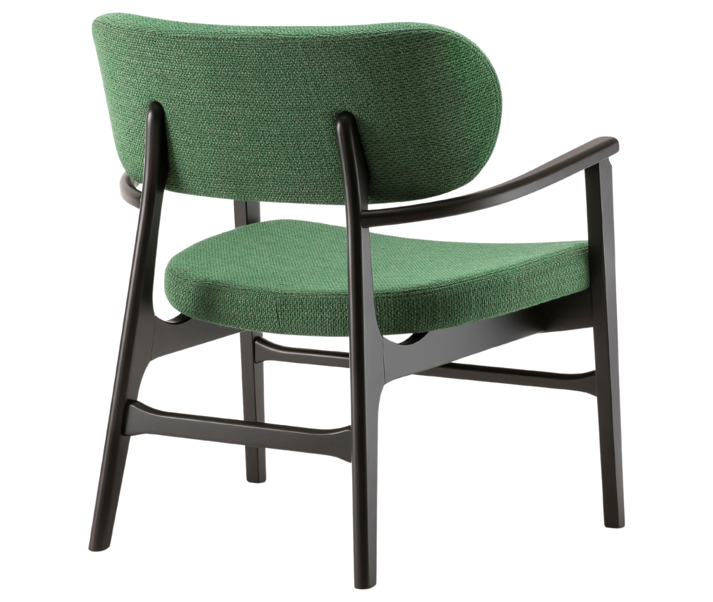 P4 Annalisa L2 lounge chair in rear view, upholstered seat and backrest, and dark timber frame.