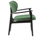 P4 Annalisa L2 lounge chair in right-side view, upholstered seat and backrest, and dark timber frame.
