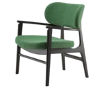 P4 Annalisa L2 lounge chair in front-left view, upholstered seat and backrest, and dark timber frame.