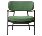 P4 Annalisa L2 lounge chair in front view, upholstered seat and backrest, and dark timber frame.