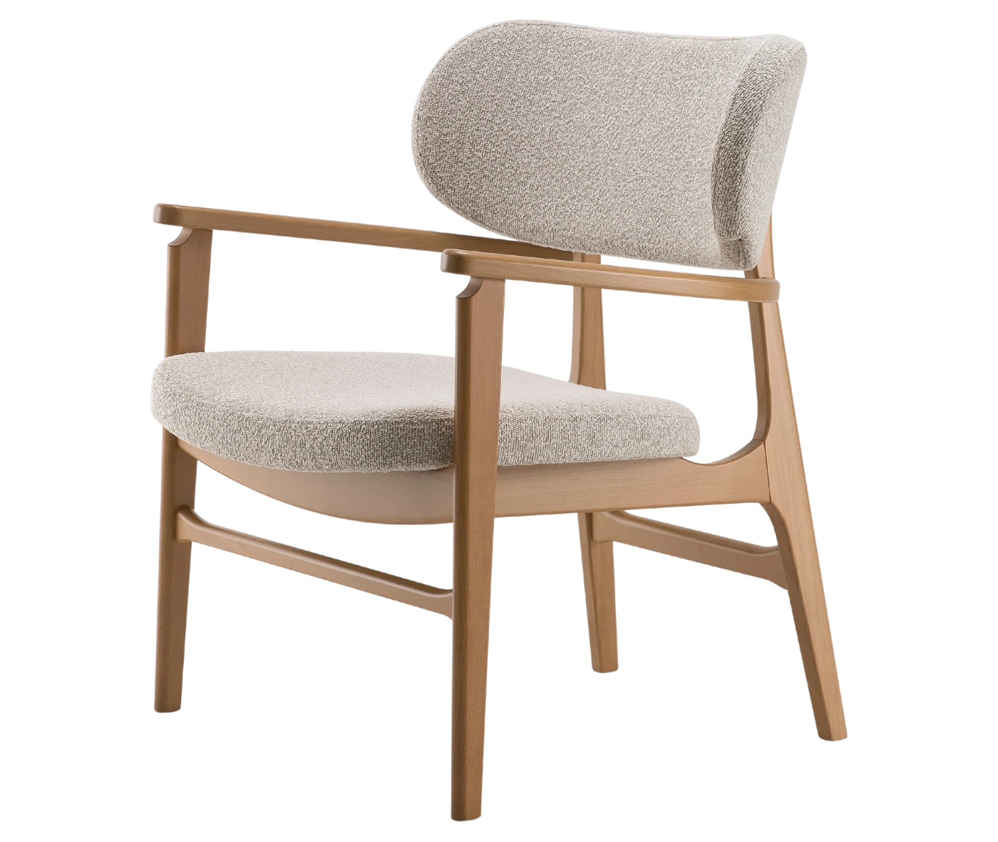 P4 Annalisa L2 lounge chair in front-left view, white upholstered seat and backrest, and timber frame.