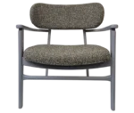 P4 Annalisa L2 lounge chair in front view, dark upholstered seat and backrest, and timber frame.