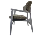P4 Annalisa L2 lounge chair in left-side view, dark upholstered seat and backrest, and timber frame.