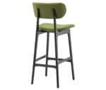 P4 Annalisa S2 stool in back view, upholstered seat and backrest, and dark timber frame.