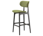 P4 Annalisa S2 stool in front-left view, upholstered seat and backrest, and dark timber frame.