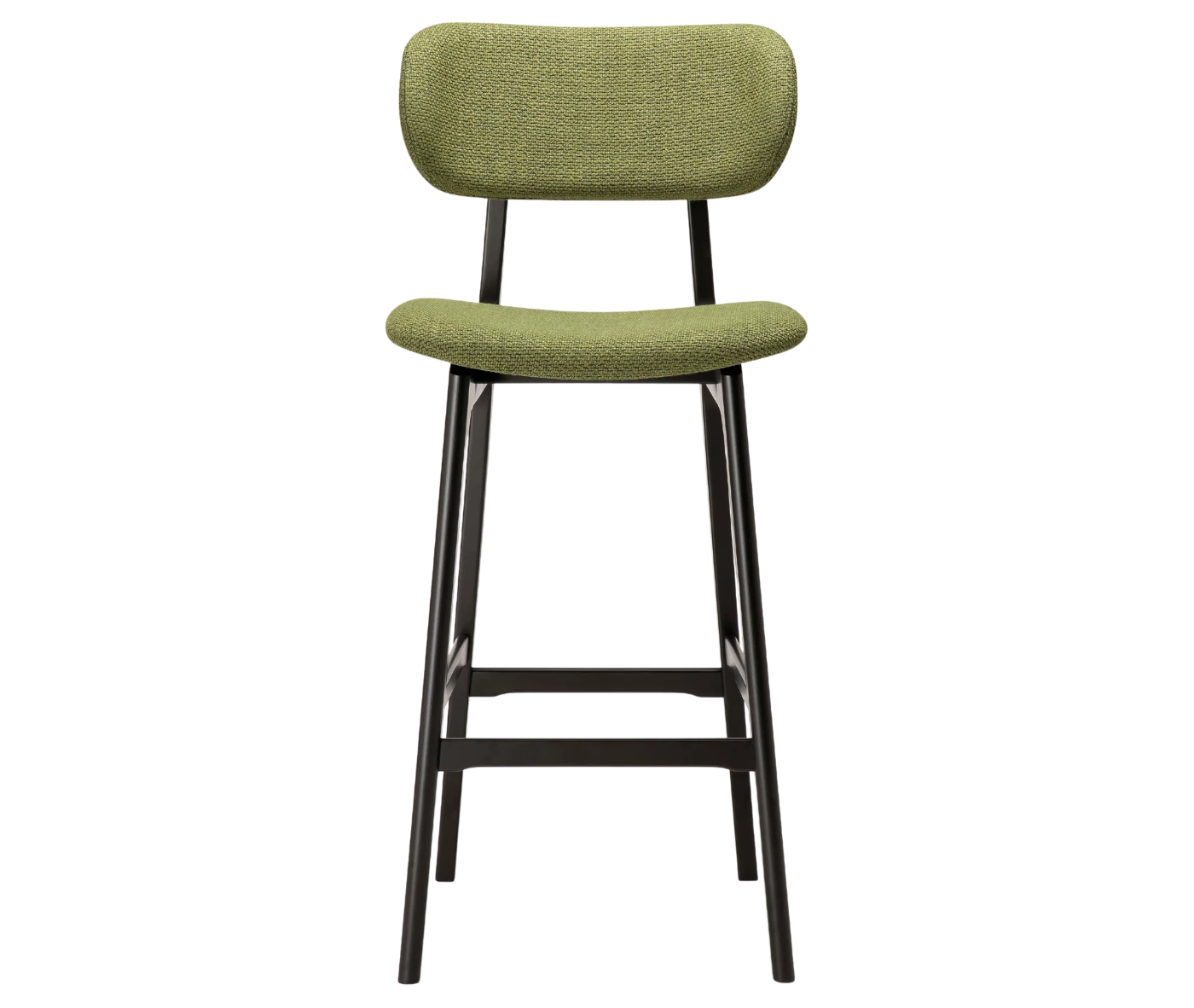 P4 Annalisa S2 stool in front view, upholstered seat and backrest, and dark timber frame.