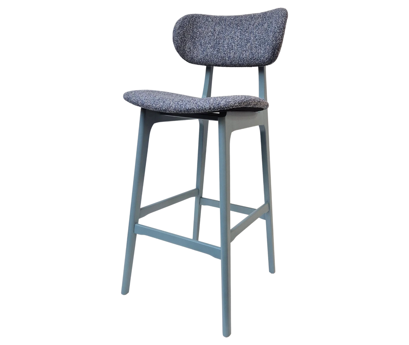 P4 Annalisa S2 stool in front-right view, dark upholstered seat and backrest, and timber frame.