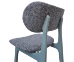 Close-up of P4 Annalisa S2 stool in back-right view, dark upholstered seat and backrest, and timber frame.