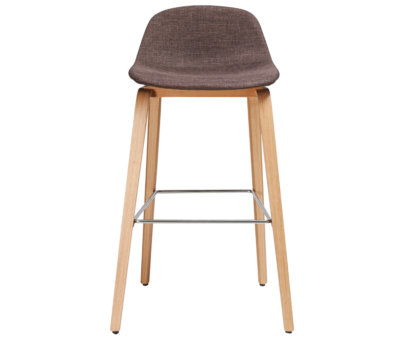 P4 Loop Mini stool in front view with upholstered seat, timber legs and steel footrest.