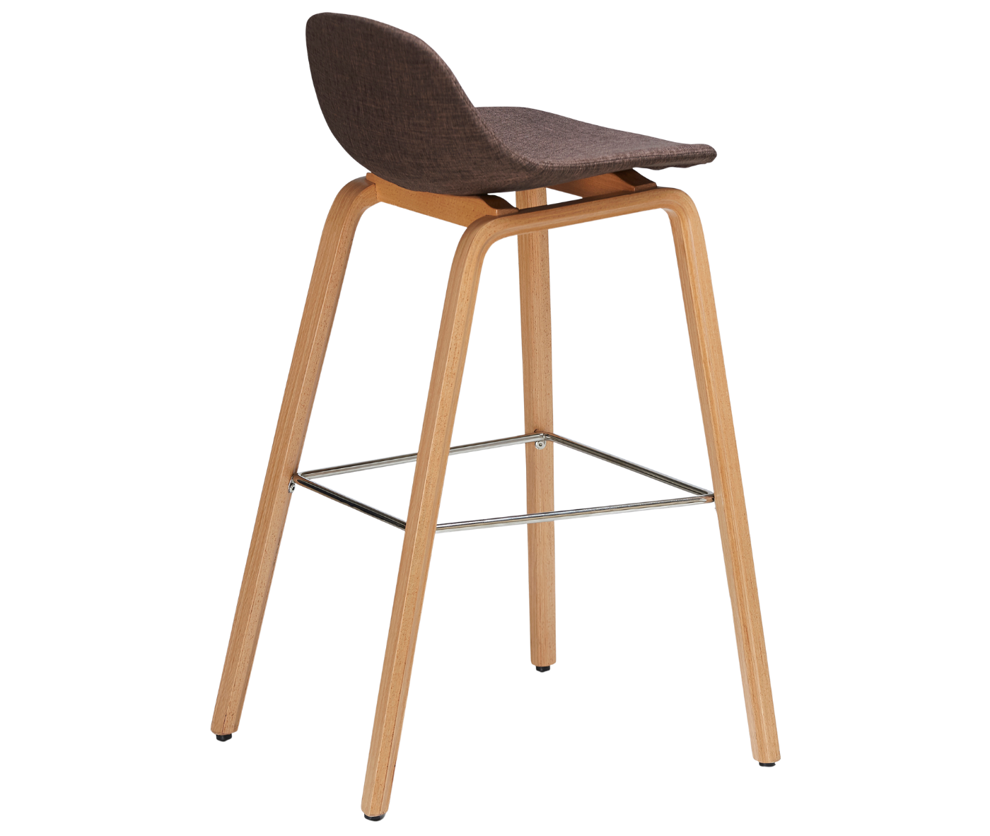 P4 Loop Mini stool in partial back view with upholstered seat, timber legs and steel footrest.