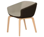 True Arca chair, front-left view with a grey and dark brown upholstery and timber legs.