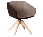 True Arca chair, front-right view with a grey and dark brown upholstery and timber legs.