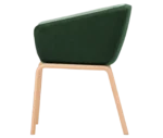 True Arca chair, left side view with a dark green fully upholstered wraparound shell and natural timber legs.