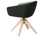 True Arca chair with a dark blue fully upholstered wraparound shell and natural timber legs.