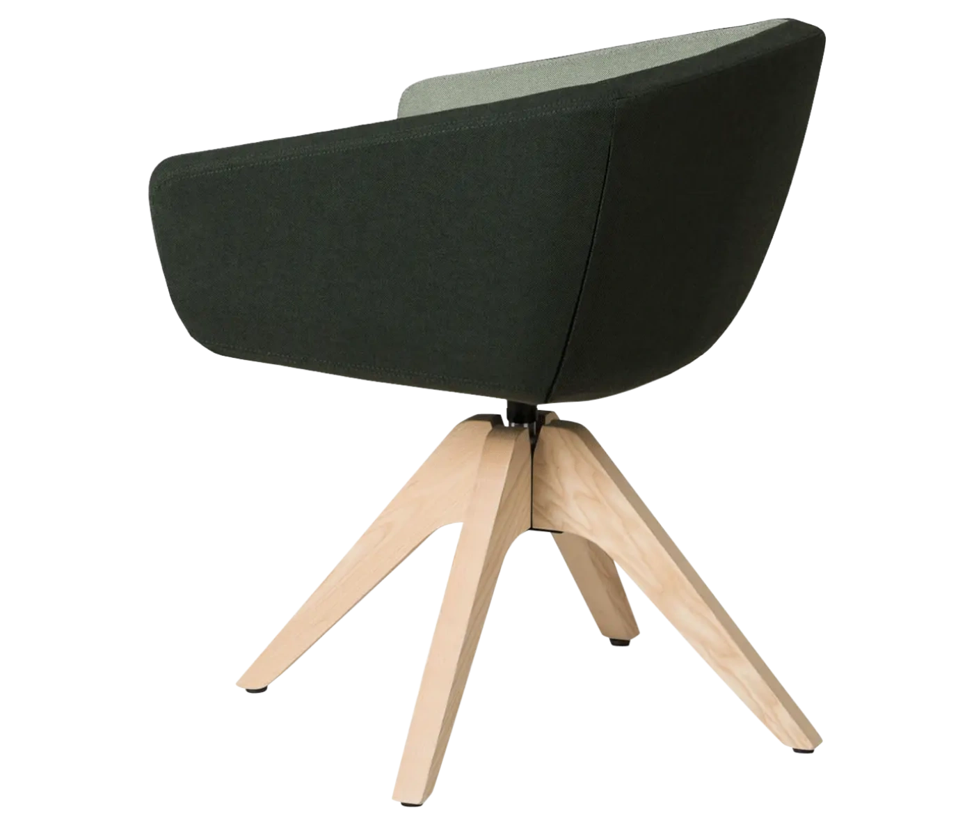 True Arca chair with a dark blue fully upholstered wraparound shell and natural timber legs.