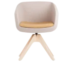True Arca chair, front view with fully upholstered wraparound shell on a four-star timber swivel base.