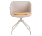 True Arca chair, front view with a white fully upholstered wraparound shell on a four-star metal swivel base.
