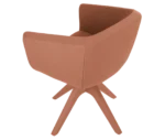 True Arca chair, top view with muted terracotta fully upholstered wraparound shell on a swivel base.