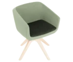 True Arca chair, top view with a light mint green fully upholstered shell, dark green seat pad, and timber swivel base.