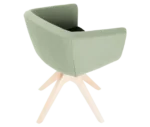 True Arca chair, back view with a light mint green fully upholstered shell, dark green seat pad, and timber swivel base.