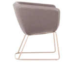 True Arca chair in right-side view with dark beige fully upholstered shell, and metal sled base.