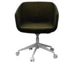 True Arca chair, front view with dark fully upholstered wraparound shell on a four-star metal swivel base.