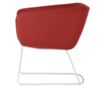 True Arca lounge chair, left-side view with a dark brown fully upholstered wraparound shell and metal sled base.