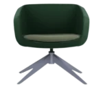 True Arca lounge chair, front view with a green fully upholstered wraparound shell and swivel base.