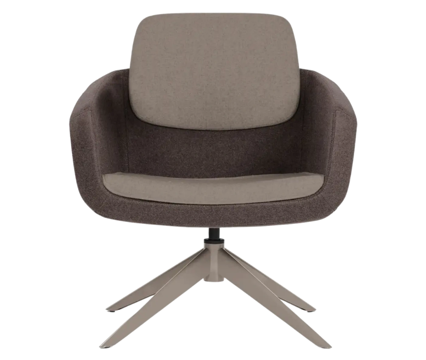 True Arca lounge chair, front view with floating backrest, dark shell, and swivel base.
