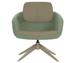 True Arca lounge chair, front view with floating backrest, sage green shell, and swivel base.