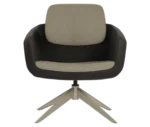 True Arca lounge chair, front view with floating grey backrest, black upholstered shell, and swivel base.