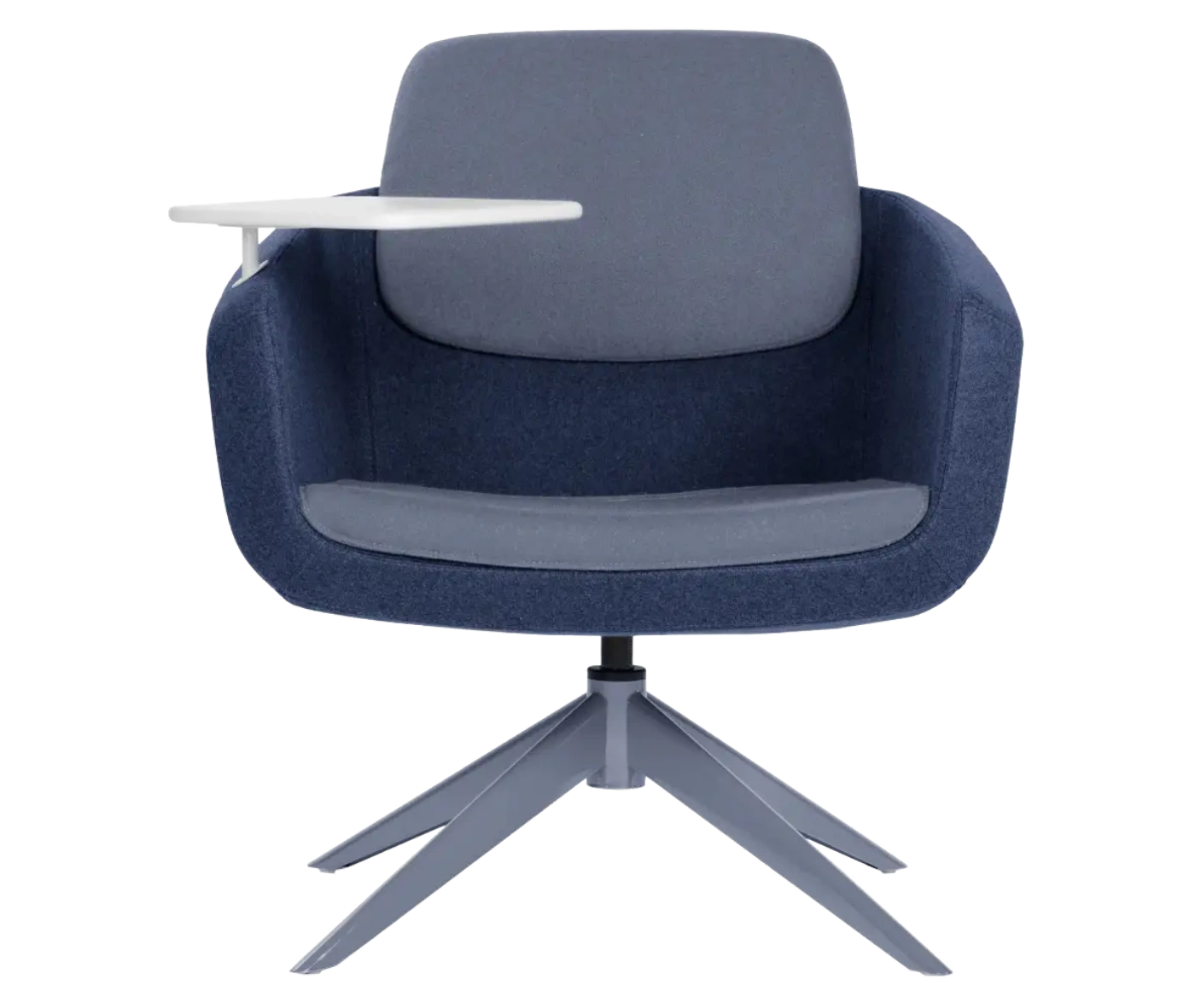 True Arca lounge chair, front view with floating backrest, upholstered shell, and integrated side table.
