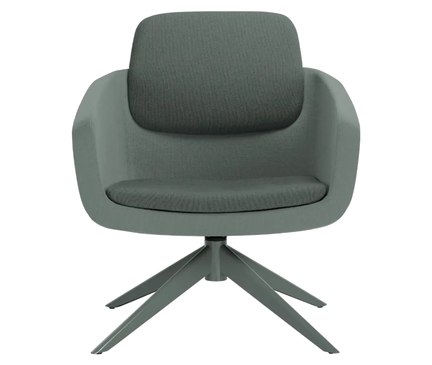 True Arca lounge chair, front view with floating backrest, upholstered shell, and swivel base.