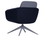 True Arca lounge chair, back view with floating backrest, dark blue upholstered shell, and swivel base.