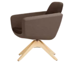 True Arca lounge chair, left-side view with floating backrest, dark brown shell, and swivel base.