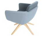True Arca lounge chair, back view with floating blue backrest, wraparound upholstered shell, and swivel base.