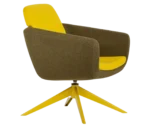 True Arca lounge chair, right-side view with floating backrest, dark upholstered shell, integrated side table, and swivel base.