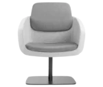 True Arca lounge chair, front view with floating backrest, grey upholstered shell, and metal base plate.