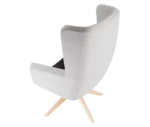 True Arca high-back chair, back view with a high light grey wraparound shell and timber swivel base.