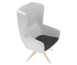 True Arca high-back chair, top view with a high light grey wraparound shell, dark seat pad, and timber swivel base.