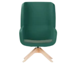 True Arca high-back chair, front view with a high deep teal wraparound shell, light seat pad, and timber swivel base.