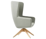 True Arca high-back chair, right-side view with a high light wraparound shell, seat pad, and timber swivel base.