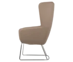 True Arca high-back chair, right-side view with a high light brown wraparound shell, seat pad, and metal sled base.